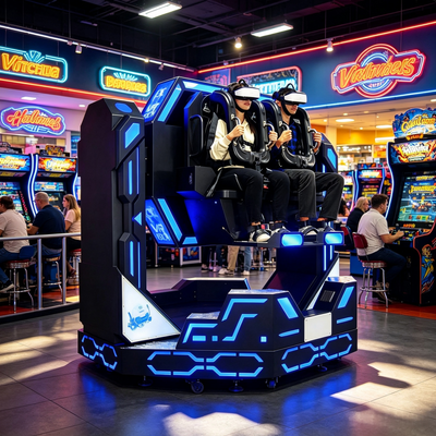 Εξοπλισμός VR Arcade με το κλειδί στο χέρι Εμπορικός Περιστρεφόμενη 1080 Μοίρες 9D VR Κινηματογραφική Καρέκλα Κίνησης Διπλού Παίκτη Προσομοιωτής Τροχαλίας