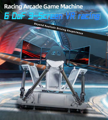 3 οθόνες 6 DOF VR ηλεκτρική μηχανή παιχνιδιών Arcade κυλίνδρων προσομοιωτών 5.0KW αγώνα